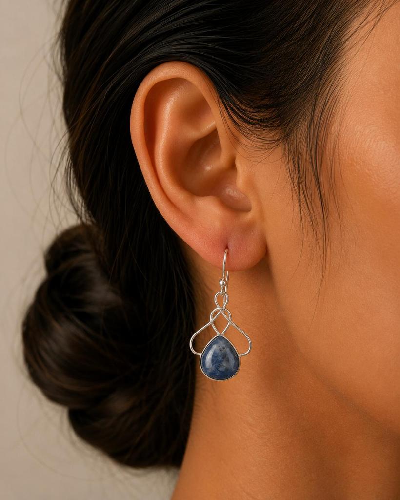 Natural Sodalite Gemstone 925 Sterling Silver Handmade Drop/Dangle Earrings 1.50" For Anniversary EE-2-23