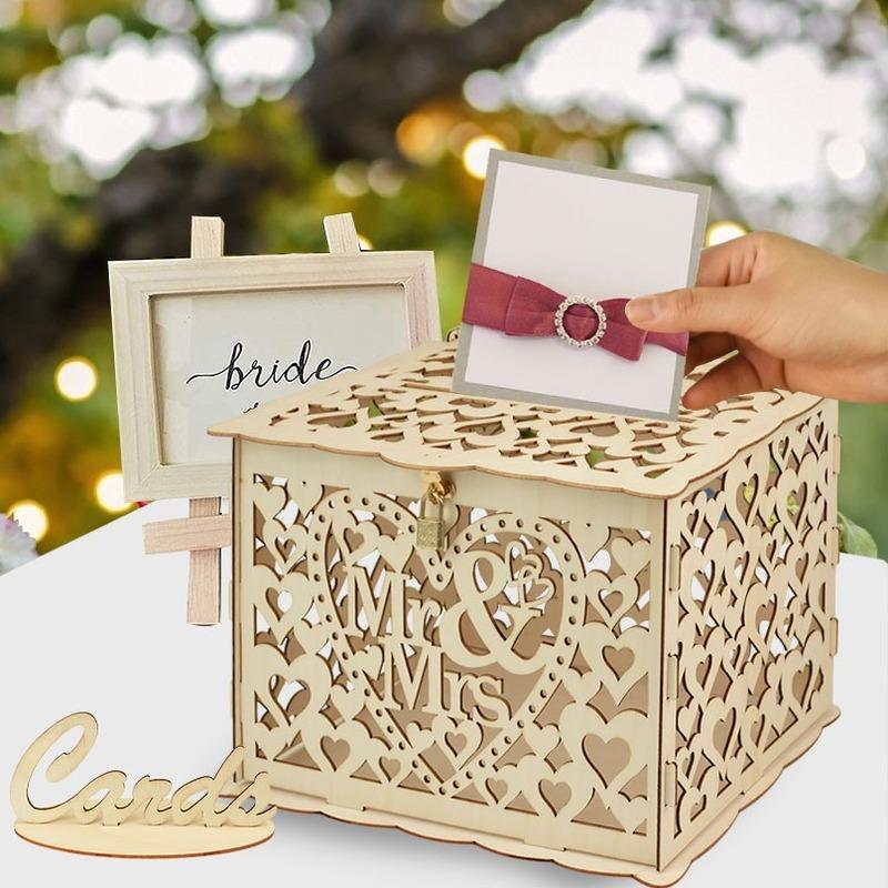 Scatola Porta Soldi In Legno Vintage Per Matrimonio - Cofanetto Regalo Con Chiave Per Festa E Compleanno - Stile Rustico