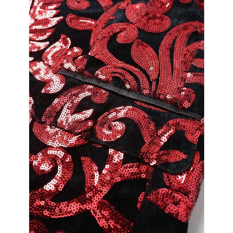 Mens Sequin Velvet Blazer Jacket Fashion Party Stage Performance Nightclub Suit Coat