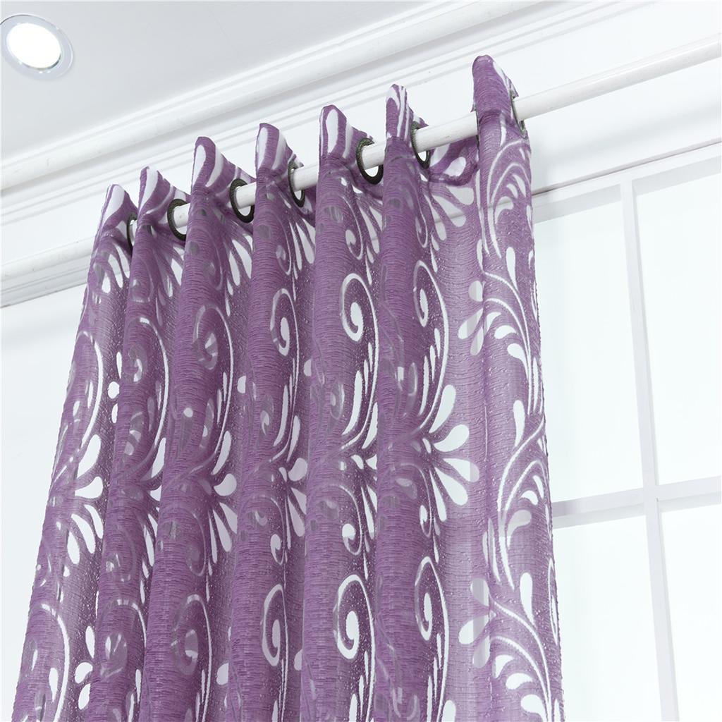 Elegant Flower Sheer Window Curtain Voile Drapery Panel 39''x98'' Purple