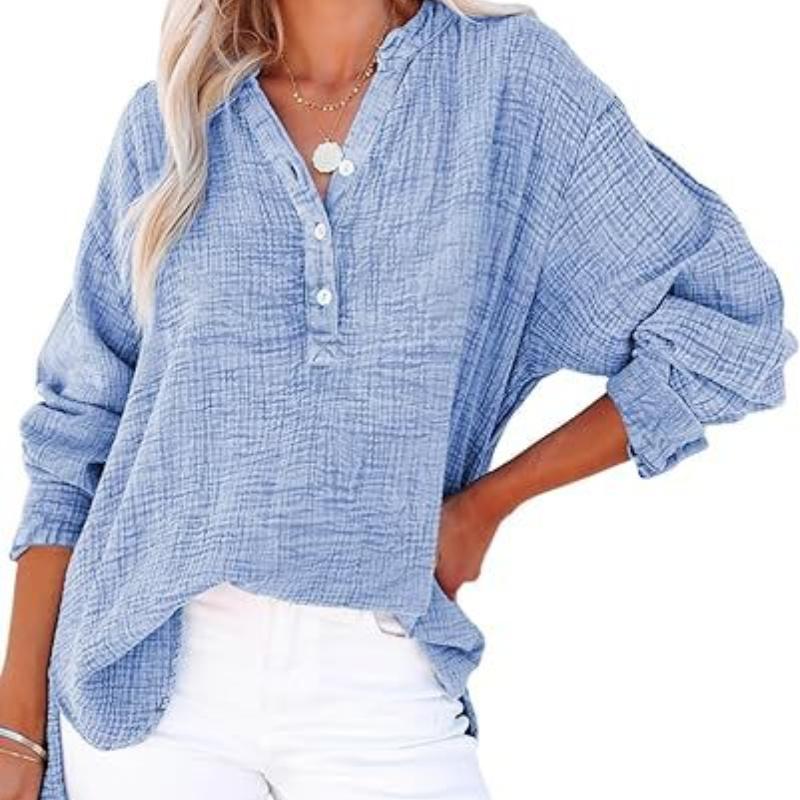 Fashion Spring Pleated Button Long-sleeved T-shirt Solid Color Blouse Blouse Loose Pullover