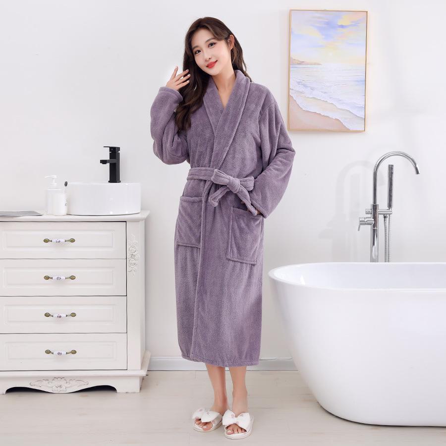 Halat de baie grosificat cu uscare rapidă din fleece de coral pentru cupluri - Absorbent și confortabil