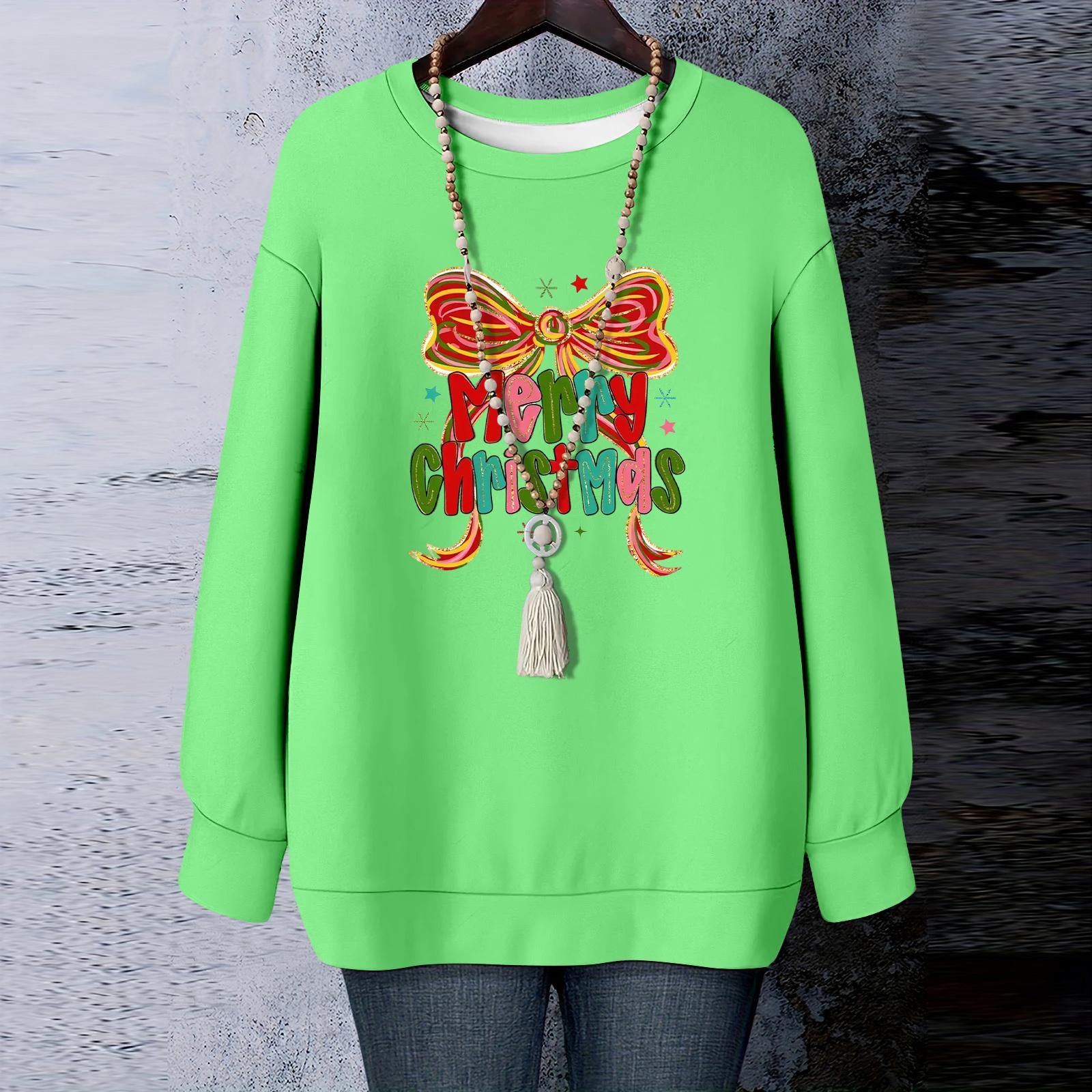 

Ladies Christmas Printed Round Neck Long Sleeved T-shirt Sweatshirt Top XXL зелёный
