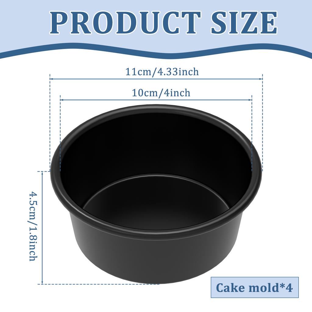 4Pcs Round Cake Mold Nonstick 4'' Aluminum Alloy Cake Tin One Piece Design Cake Pan Kitchen Baking Utensils for Oven Air Fryer
