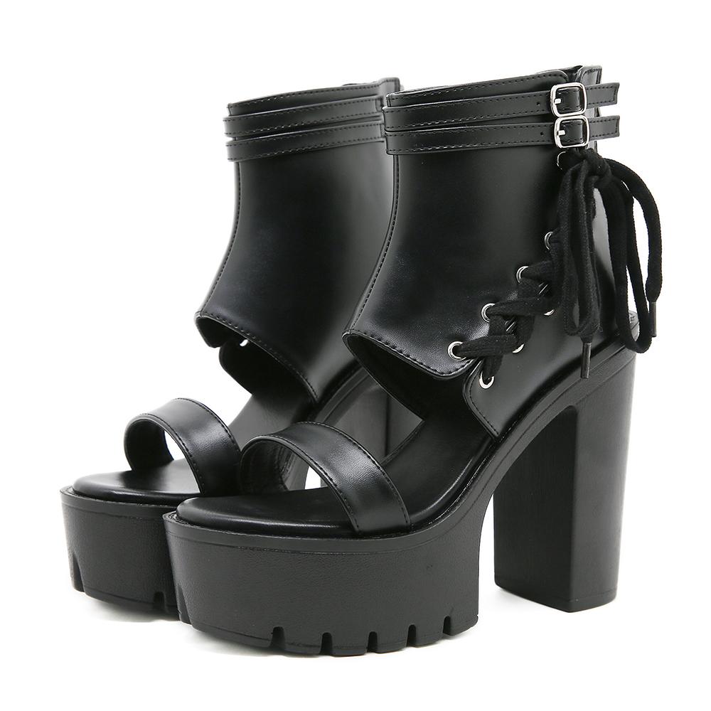 

Ankle Strap Roman Sandals High Heel Shoes for Women Waterproof Platform Heels Fashion Comfortable Women Cosplay Shoes with Zipper 35 чёрный
