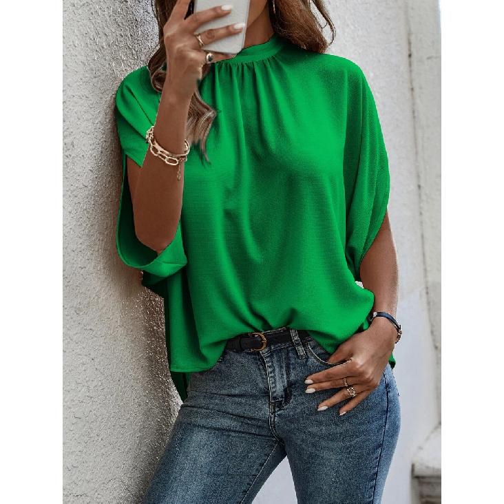 Damski Letni Nowy Casualowy Modny Top z Nadrukiem, Rozcięciem i Rękawami Nietoperza dla Kobiet