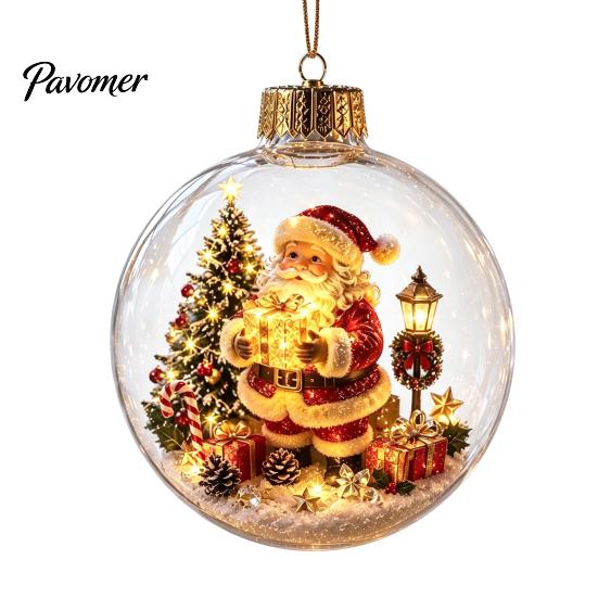 Year Round Home Accent Lighted Clear Christmas Ball Ornaments, Cute Santa Claus/Tree/Snowman/Angel Figure Inside Acrylic Hanging Decor The Xmas