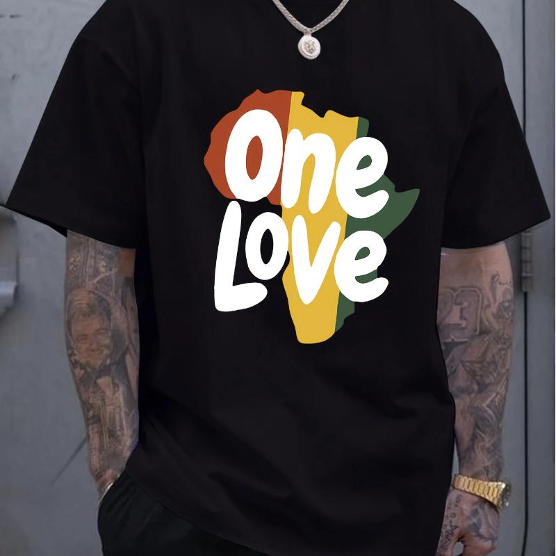 [One Love Print Short Sleeve Tee] One Love Letter Print Men's Short Sleeve T-Shirts, Comfy Casual Elastic Crew Neck Tops For Men's Outdoor Activities