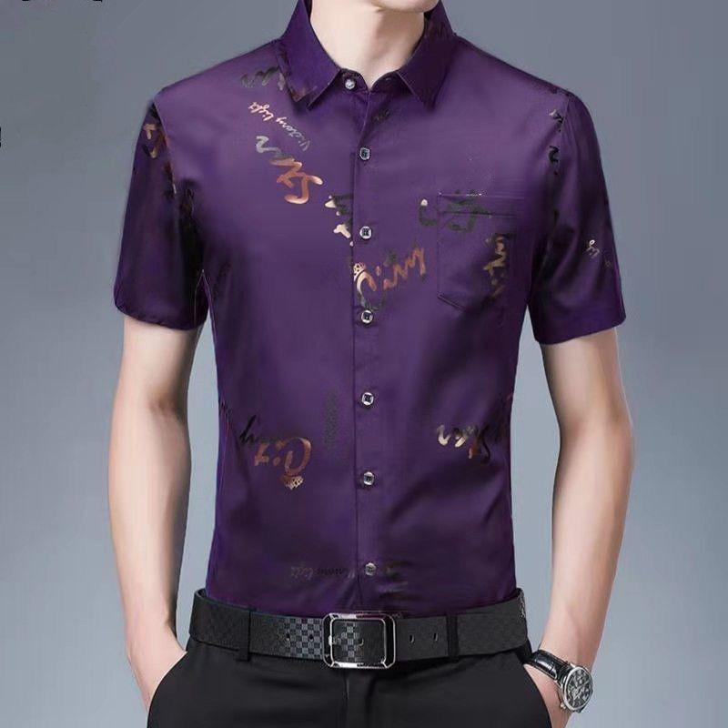 Summer Men's Ice Silk Short-sleeved Shirt Thin Plus Size Breathable Anti-wrinkle Pocket Printed Shirt