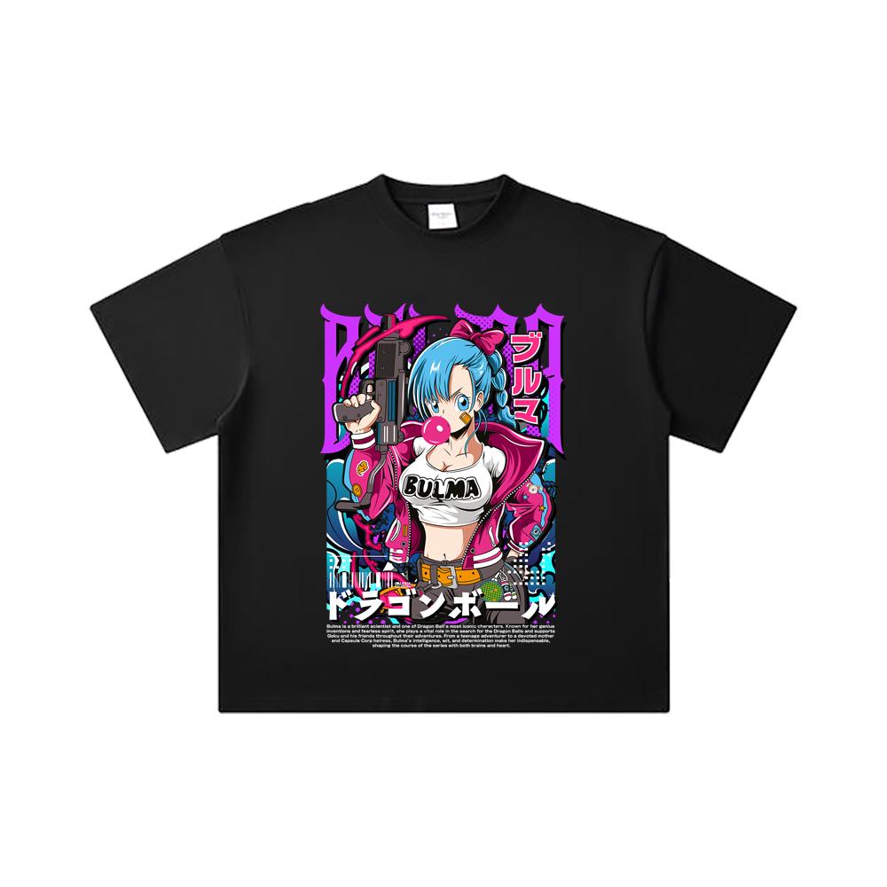 260 GSM Double Yarn 32 Count 100% Cotton Dragon Ball V66 Bulma Print Unisex Heavy Cotton T Shirt