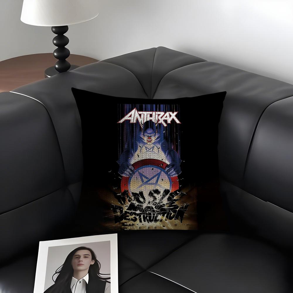 A-Anthrax Band Cushion Cover Natural Linen Organic Fabric Double-Sided Printing Sofa Home Decor Gift Pillow Case