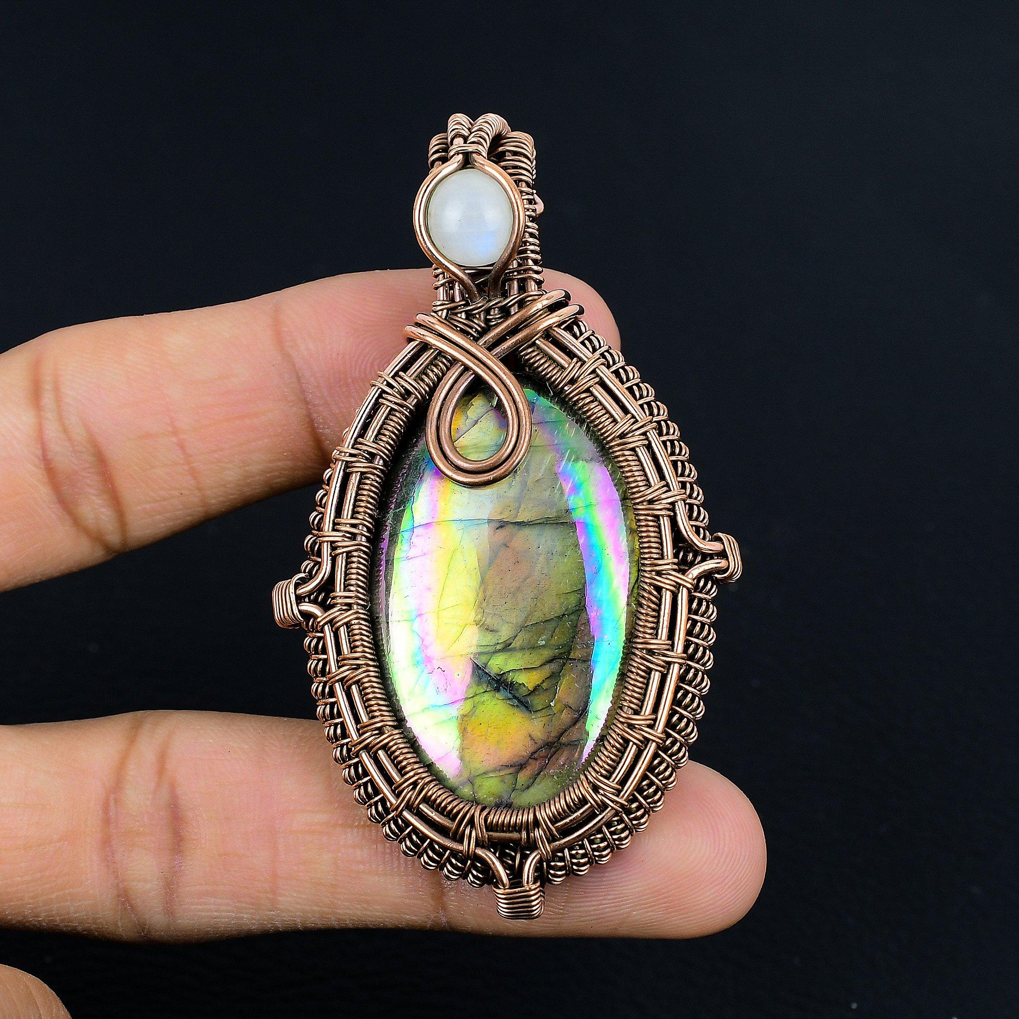 

Подвеска из лабрадорита с мульти-вспышкой, Ювелирное изделие, обернутое медной проволокой 999 пробы, Подвеска ручной работы, Ювелирное изделие с драгоценным камнем, Подарки для жены, Совершенно новая подвеска 2.55