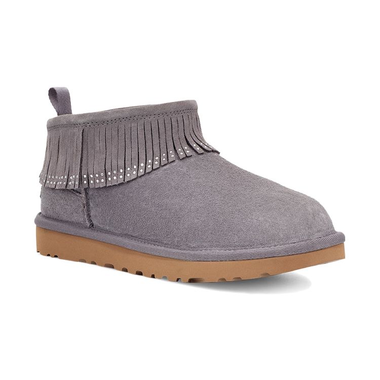 UGG Ultra Mini Fringe Bling Warm Wrap Non-Slip Vintage Tassel Plush Ankle Snow Boots Women Boots Purple Gray 1121576-SHA