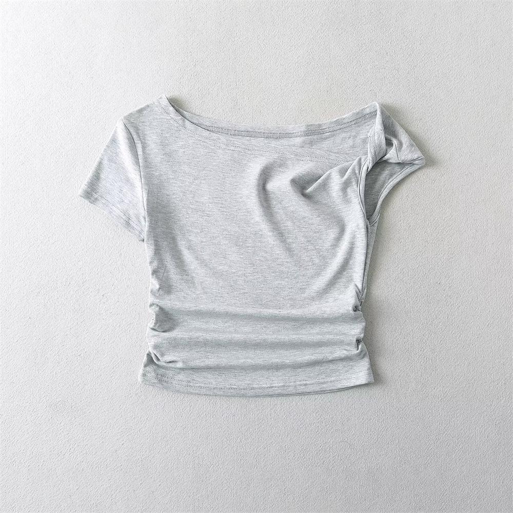 

YPFF Модная женская европейская и американская футболка с коротким рукавом и перекрутом, асимметричная, приталенная Medium