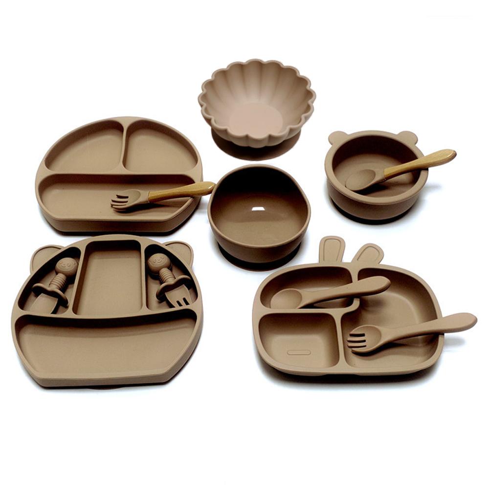 12 buc. Farfurie pentru bebeluși cu compartimente, farfurie cu ventuză, set complet de veselă pentru copii, set de cină