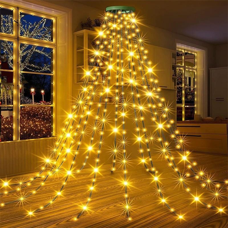 LED Star Christmas Tree Topper with Colorful Waterfall Lights