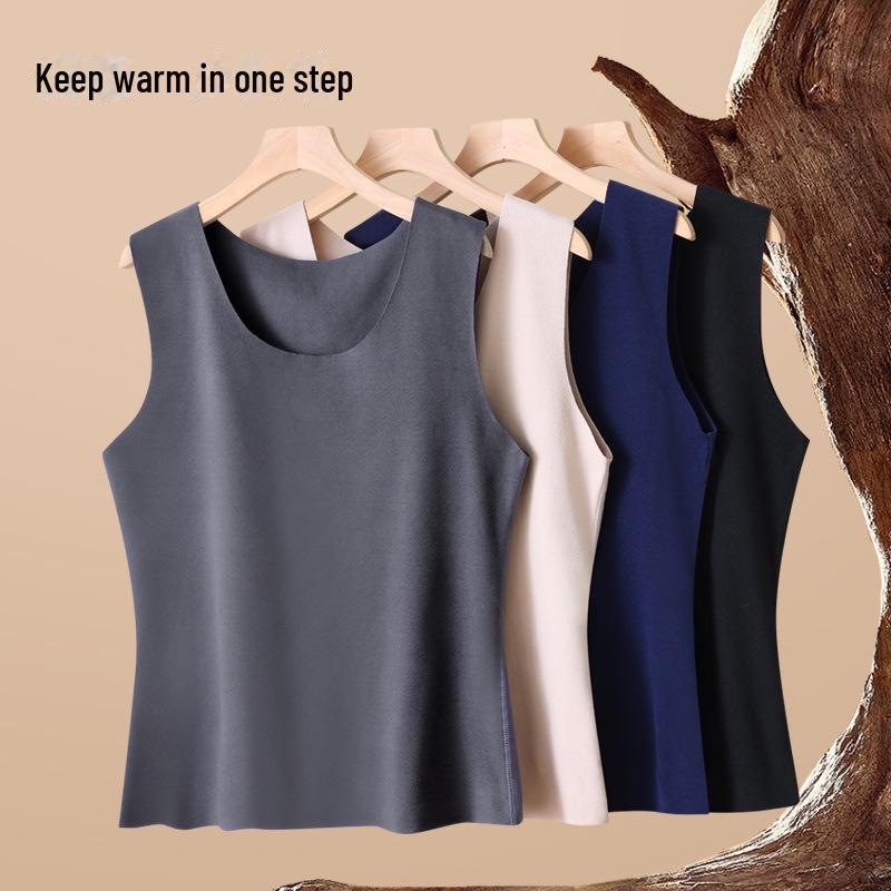 Men's Double-Sided Brushed Velvet Warm Vest with Heating Patches