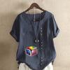 Damenmode Rubik's Cube bedrucktes Rundhals Kurzarm T-Shirt Lässig Baumwolle Leinen Grafik Shirt Freizeit Locker Sommer Bluse Tops
