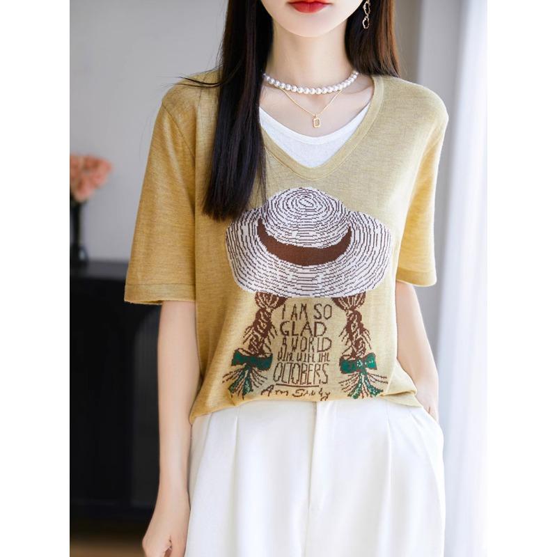 

Полосатая футболка с цветными блоками, V-образным вырезом и короткими рукавами. Новая летняя мода и повседневный топ в изысканном стиле. XL жёлтый