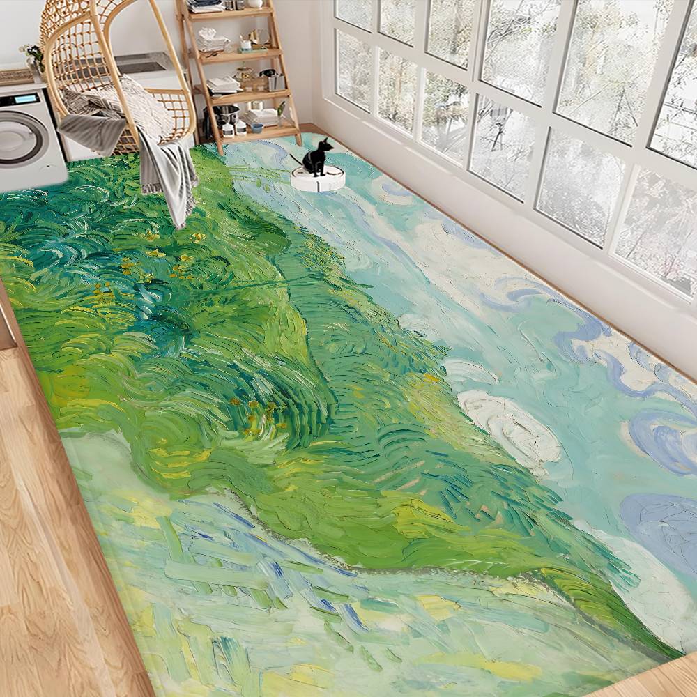 Van Gogh Oil Paintings Floor Mat Anti-slip Absorb Water Long Strip Cushion Bedroon Mat Alfombra