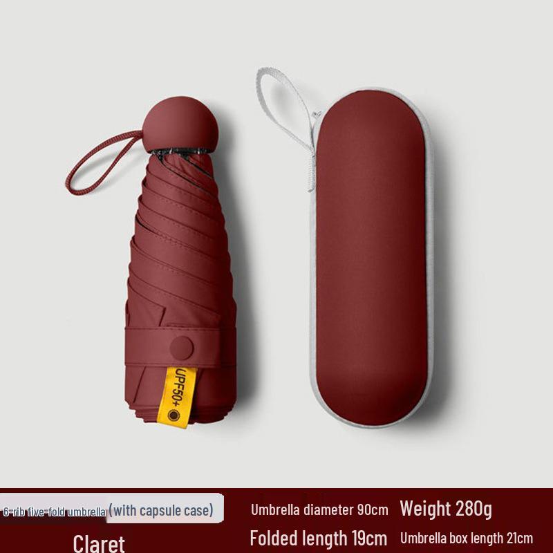 Women's Dual-Use Mini Umbrella: Compact Five-Fold Design, Thickened Fabric, Black Glue for UV Protection, Custom Logo Option