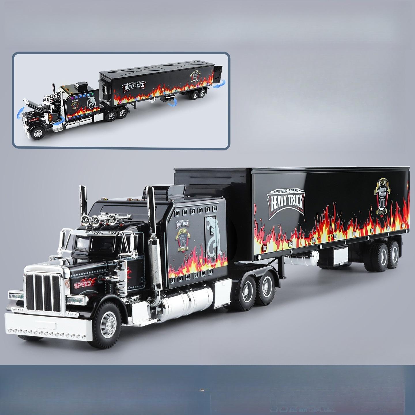 

1:24 Peter Heavy Truck Trailer Sound and Light Pull Back Car Children s Toys Simulation Alloy Car Model Collection Ornament