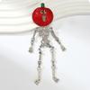 [Gothic Skeleton Figure Brooch] 1pc Gothic Skeleton Figure Brooch with Sparkling -Adorned Red Pumpkin Head - KC Golden-Plated Funny & Elegant Pin for