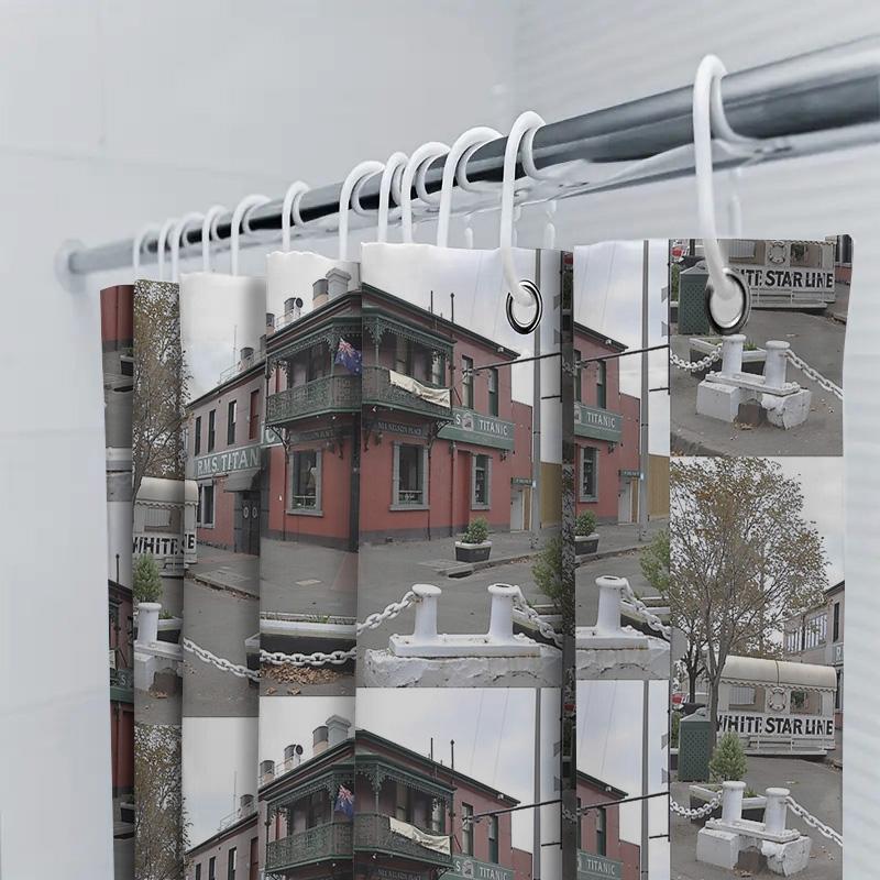 Unframed Vintage Pub Bathroom Decor Shower Curtain Rustic Tavern Inn Hotel Washroom Backdrop