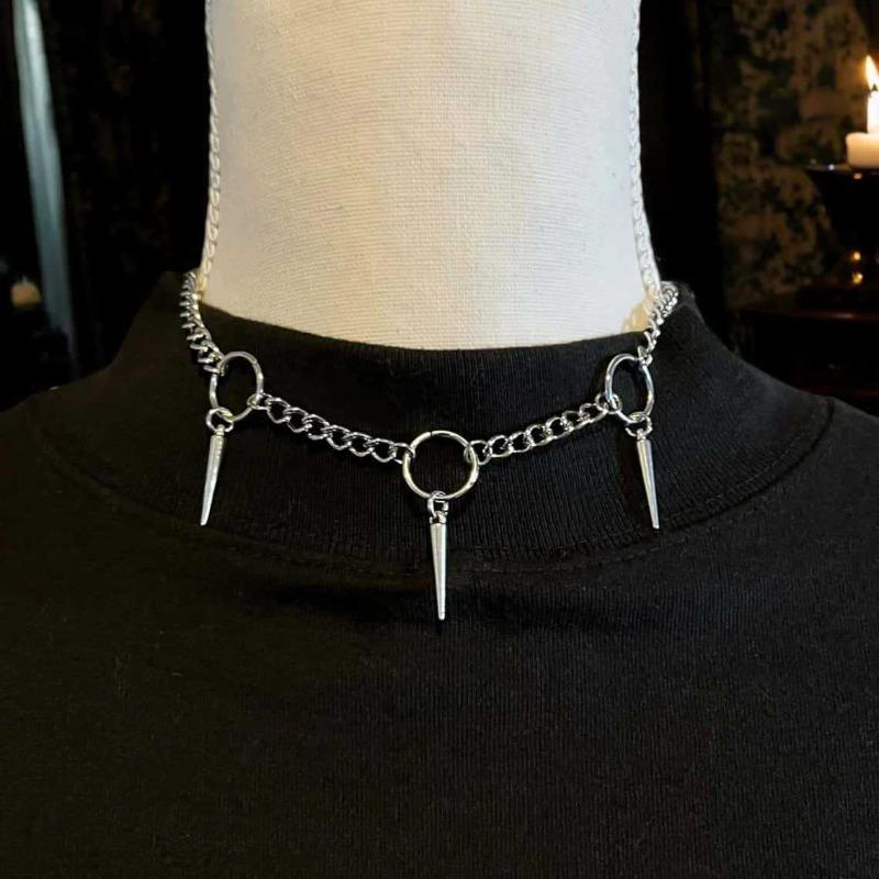 Hip Hop Trends Rivet Pendant Tassel O-ring Choker Necklace for Women Men Sliver Color Alternative Punk Gothic Party Jewelry Gift