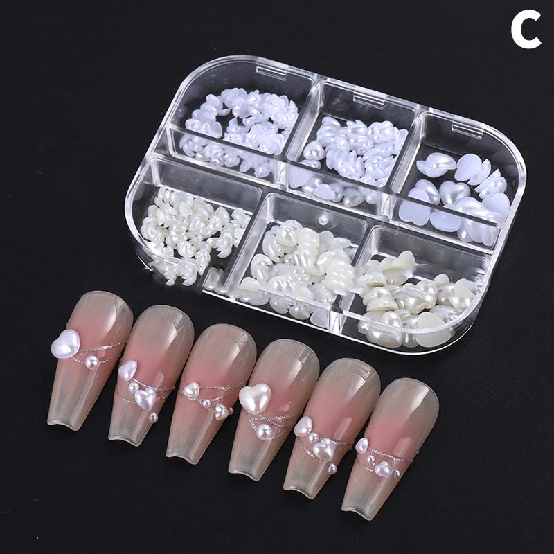 12 Grids 3D Colored Heart Shape Nail Art Charms Transparent Love Heart Resin Stones Jewelry Pearl Decor Manicure