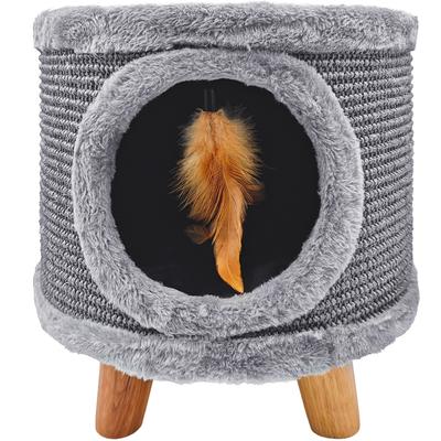 Mersjo CABIN II Modern Cat Scratching Post and Resting Ottoman (32x38 Cm) - Gray