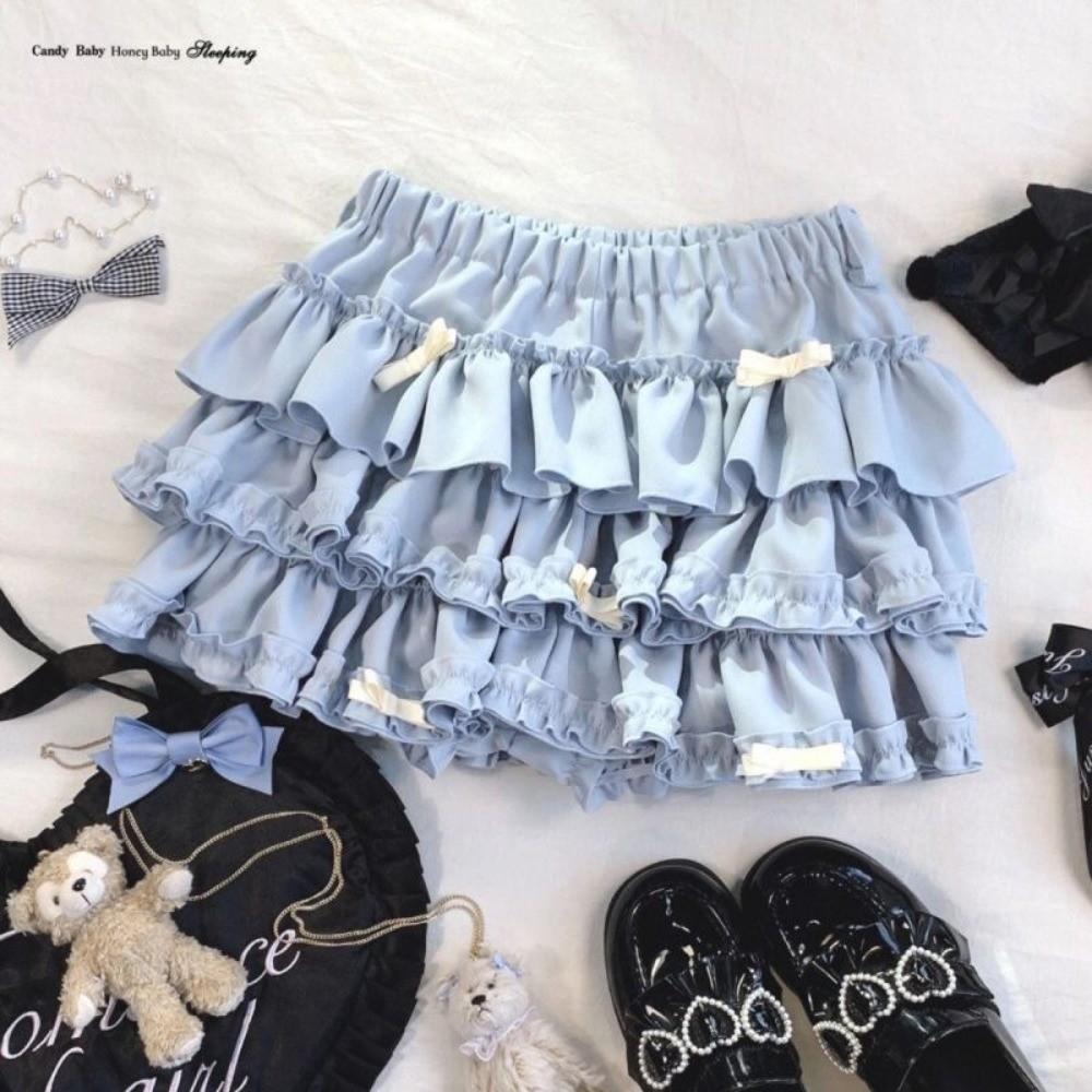 

Qooth Summer A-line Sweet Ruffle Mini Skirt Korean 3 Layer Cake Skirt Fashion Women Slim Tutu Skirt QT2615 S синий