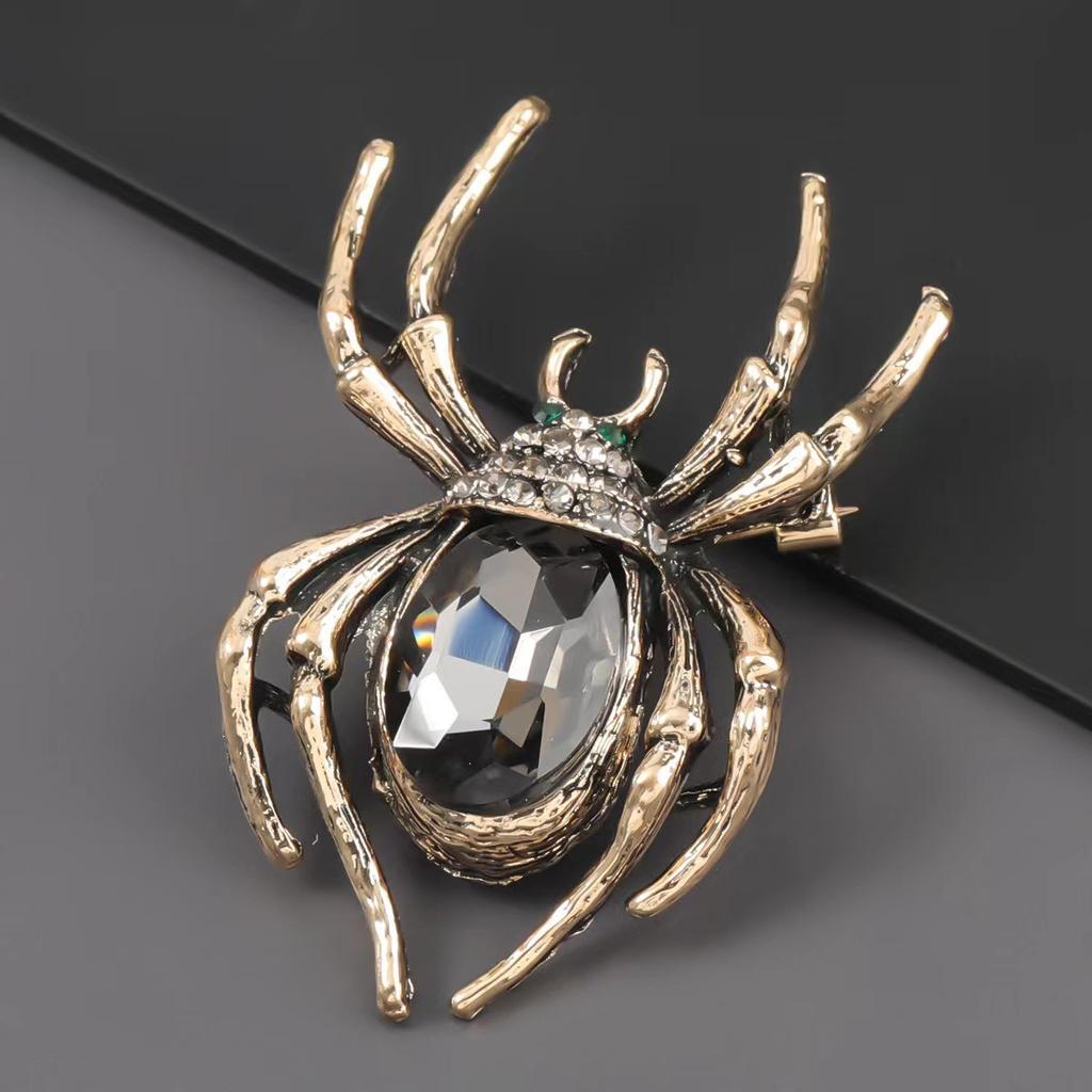 Retro-Trend-Legierung Diamantbesetzte Kristallspinne Brosche Personalisierte Halsnadel Anstecknadel Herren- und Damenbekleidung