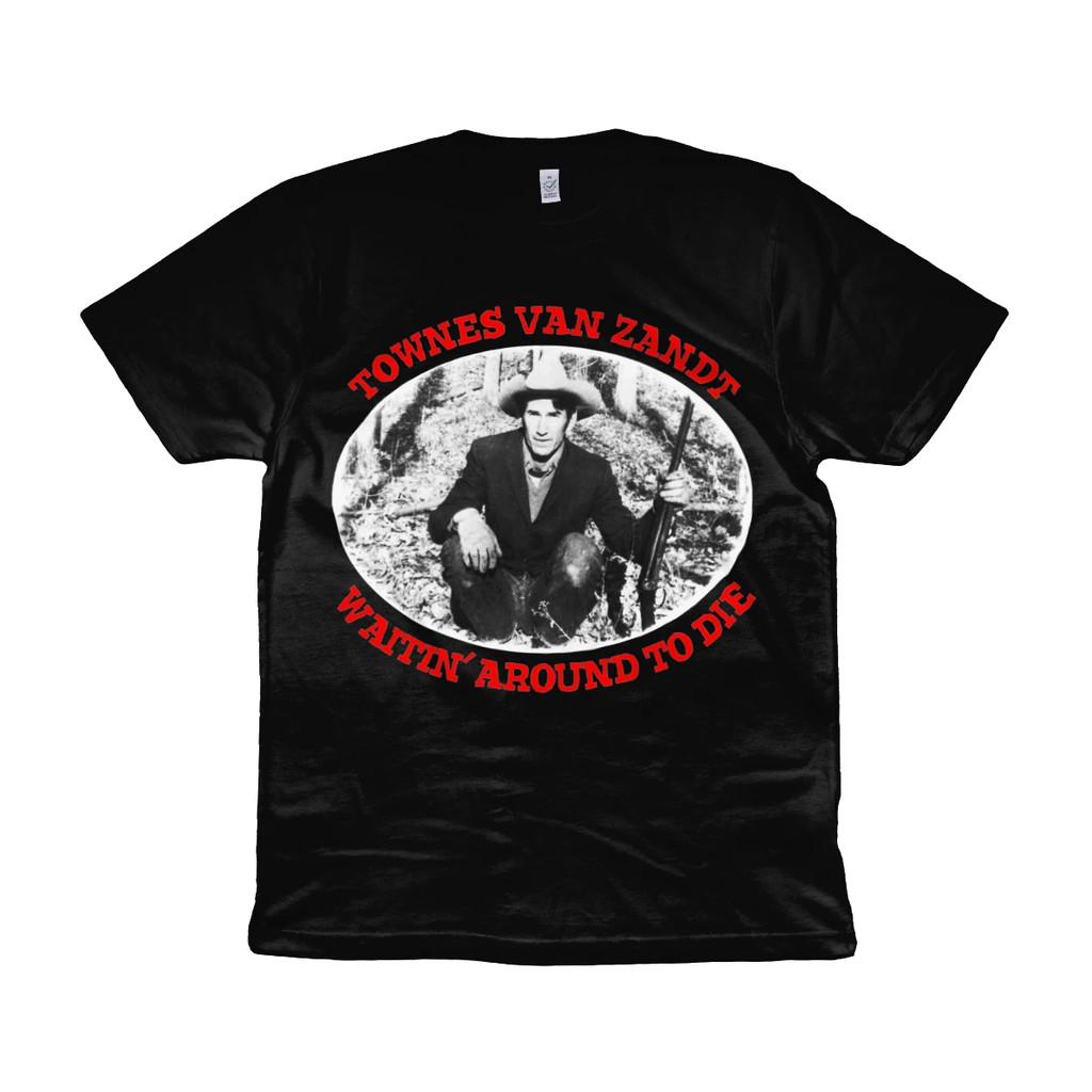 Townes Van Zandt - Waitin Around To Die - Organic T-Shirt Mens Womens Tees Top - Red Text M