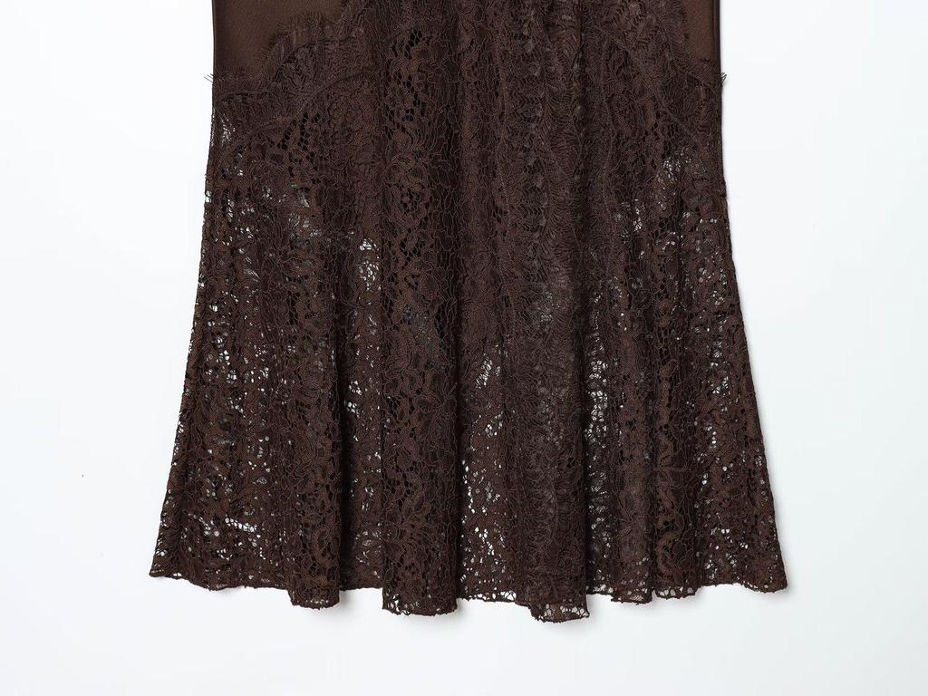 2026 European Style Women's Mid-Length Lace Silk Satin Skirt