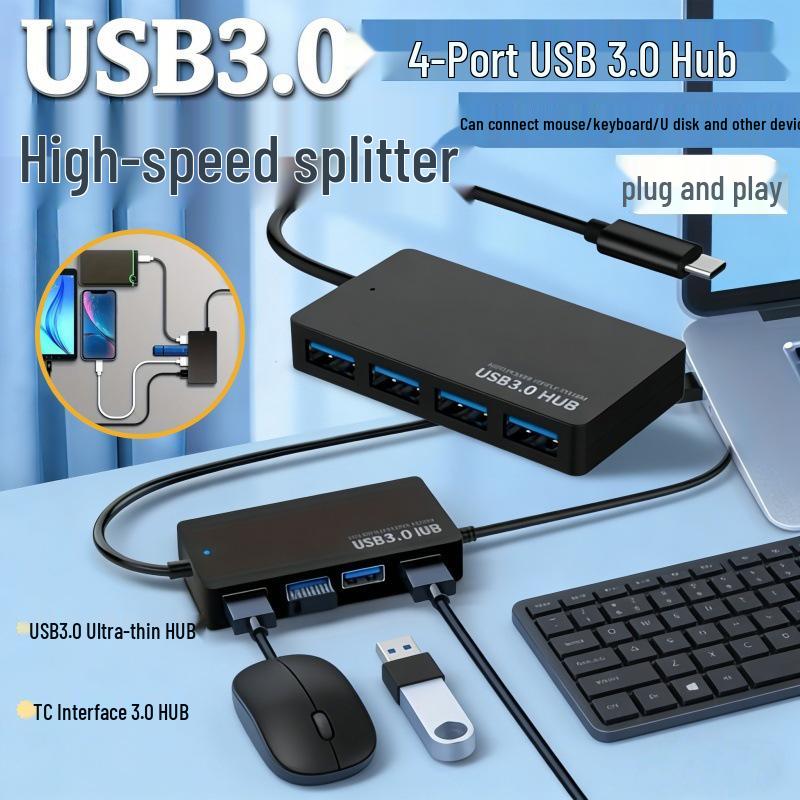 Ultra-Thin 4-Port USB 3.0 Hub Splitter - Expand Your Computer Connectivity