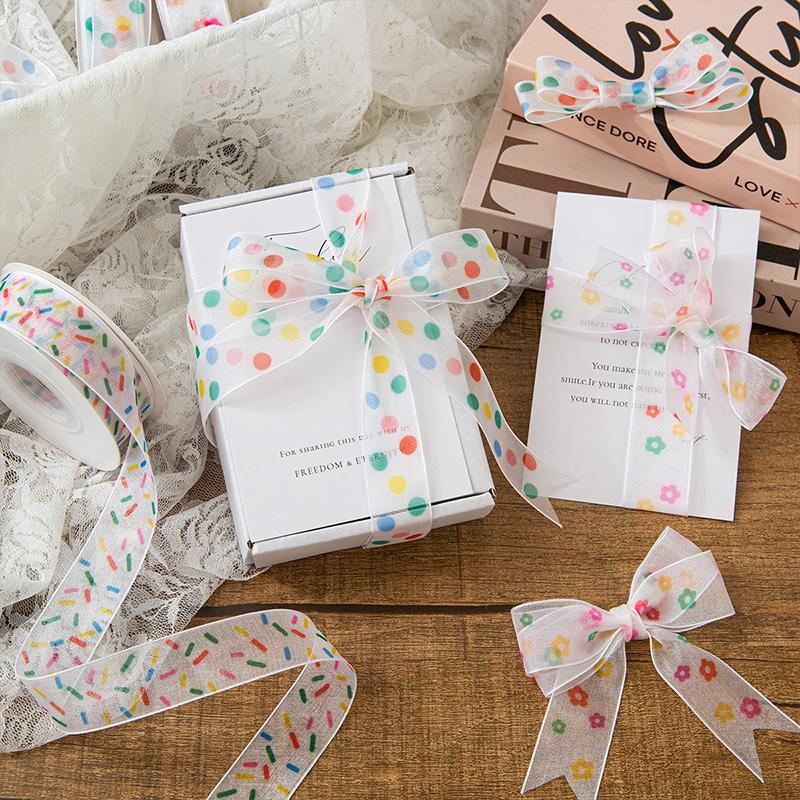 25Y Craft Bow 2.5cm Colorful Dot Beautiful Clear Yarn Ribbons DIY Gift Wrapping Supplies Lightweight Organza Ribbon