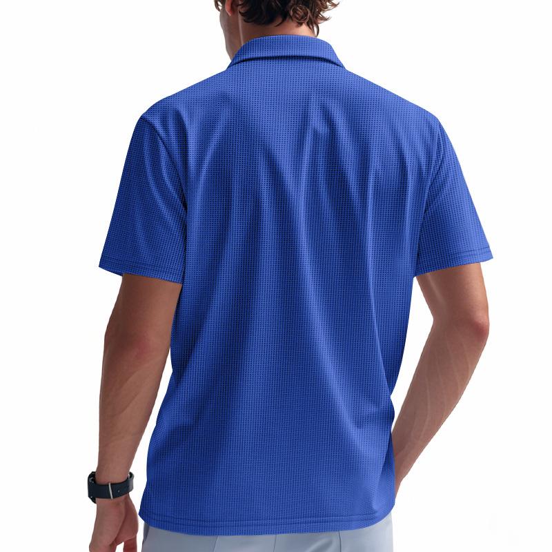 Men's Summer Polo Shirt with Collar, Waffle Weave, Loose-Fit Casual Sports Short-Sleeved T-Shirt