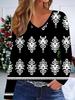 3D Retro Pattern Printed Fashion Casual Women's V-Neck Long Sleeve T-Shirt - New Year Party Clothing Holiday Gift
