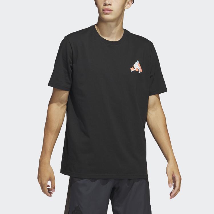 adidas Americké Vintage Grafický Potlač Basketbalové Okrúhly Výstrih Krátky Rukáv Tričko Pánske Vrchné Oblečenie Čierne HY0786