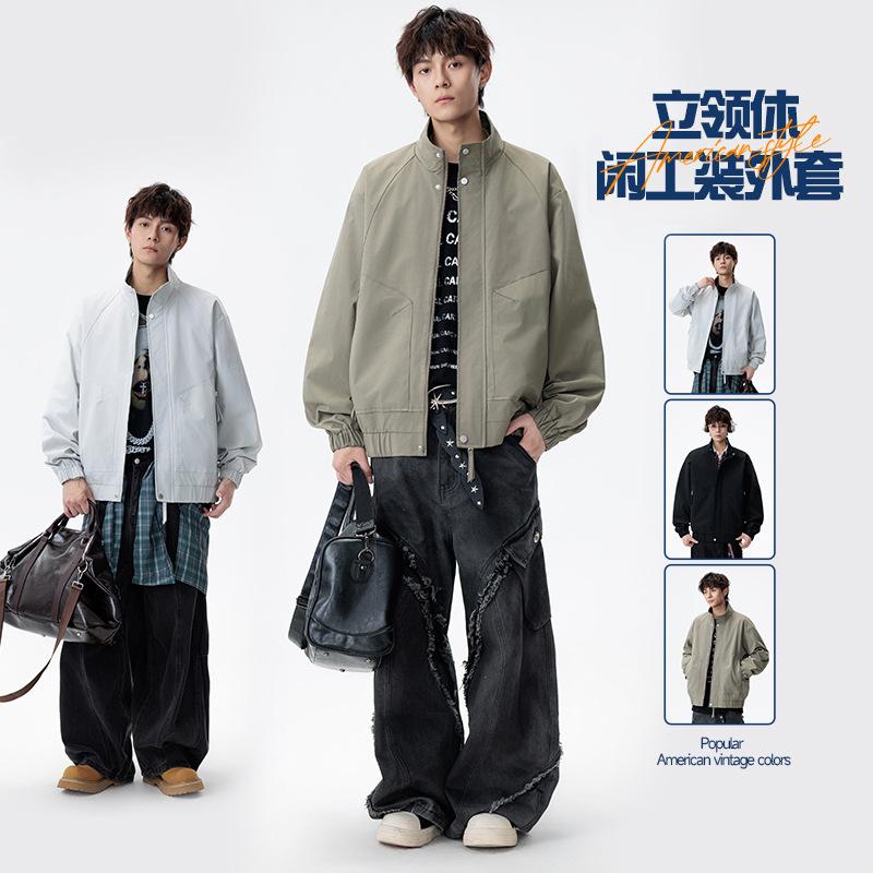 Jacket Youth New Spring and Autumn Fashion Versatile Cool Stylish Simple Stand-up Collar Men's Workwear Outerwear Top Trendy Men