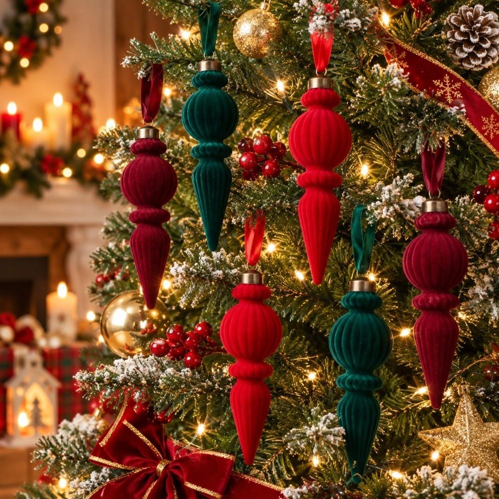 6PCS Exquisite Velvet Christmas Ball Set Oddly Shaped Christmas Finial Ball Pendants Party Decor