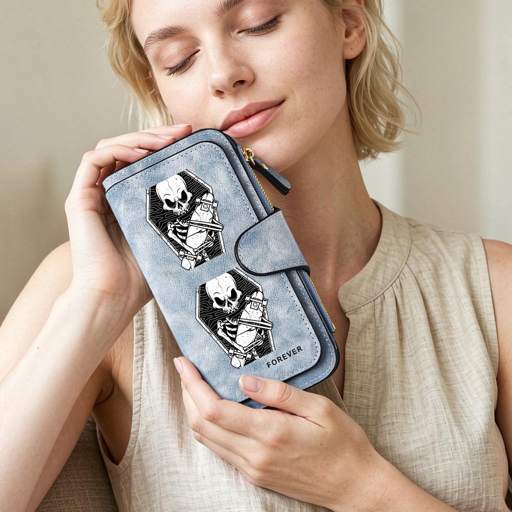 Gothic Skull Pattern Long Wallet Fashion Durable Card Holder Casual Purse for Daily Use