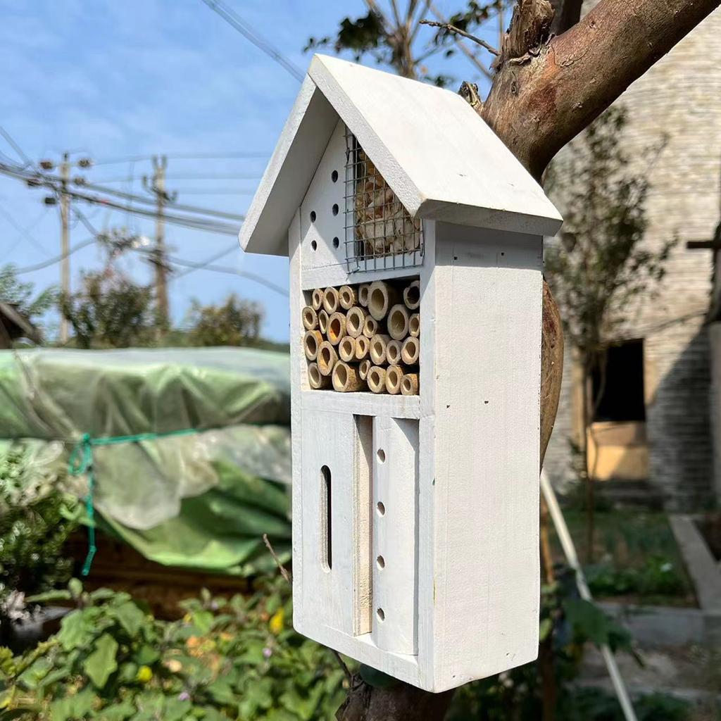 Wooden Bee Habitat Insect Butterfly House Hanging Outdoor Garden Hive House Bug Shelter Nest Box  For Ladybugs Random Color