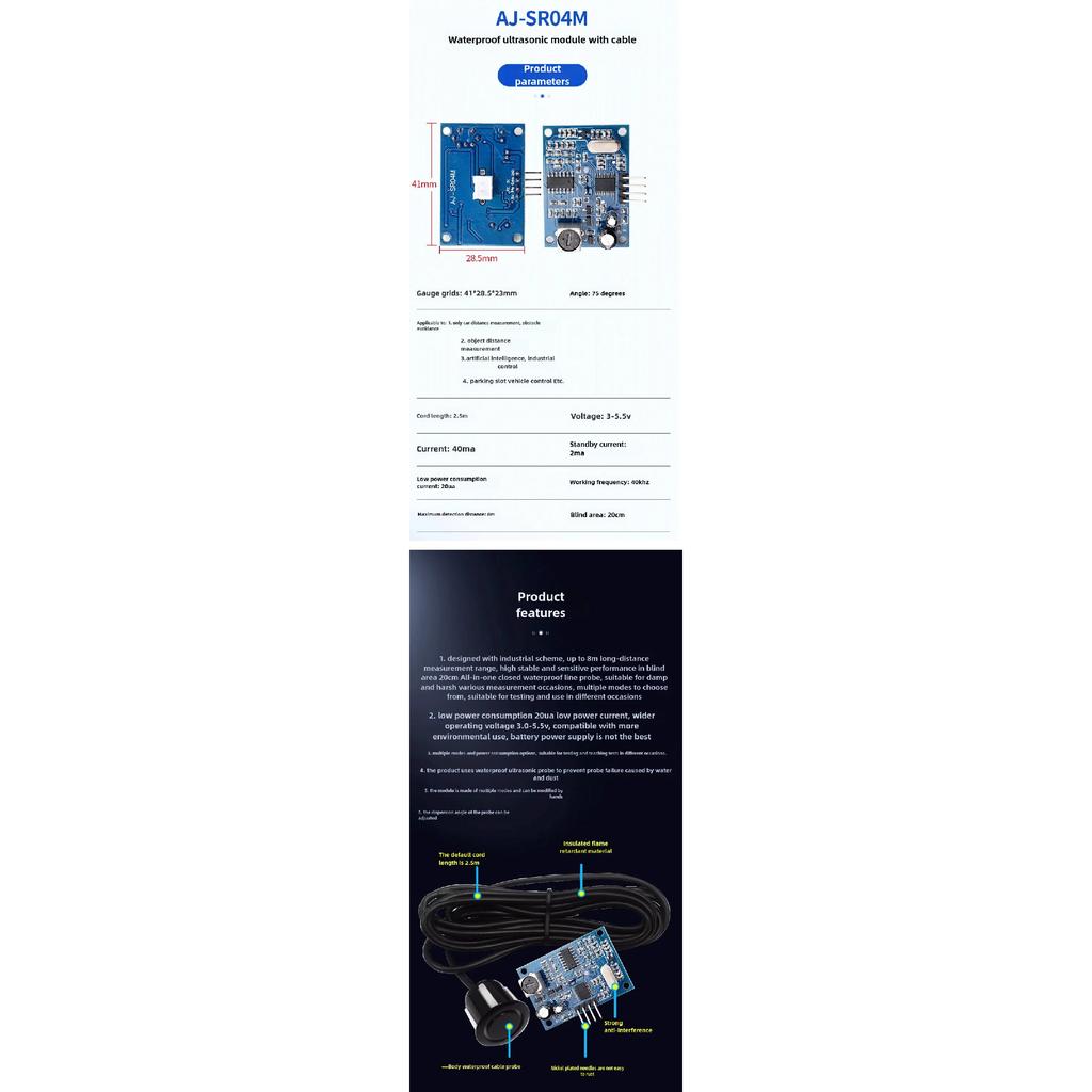 Waterproof Ultrasonic Module RCWL-1655 / AJ-SR04M Water Proof Integrated Distance Measuring Transducer Sensor for Arduino
