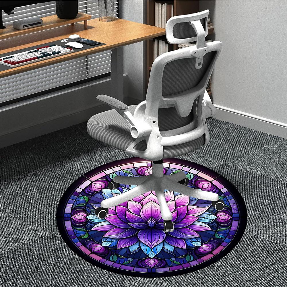 1pc Lotus StainedGlass Office Round Area Rug, Under Office Chairs Bedroom Living Room Home Decor, Room Deco