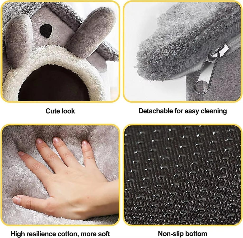 Dog Bed Cat House Gray Soft Plush Detachable Semi Enclosed Foldable Warm Cat Villa Pet Dog Nest Four Season Universal Cat Bed