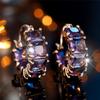 Orecchini a Cerchio da Donna di Lusso con Grande Pietra di Zircone Viola Moda Colore Oro Gioielli da Matrimonio per Donne