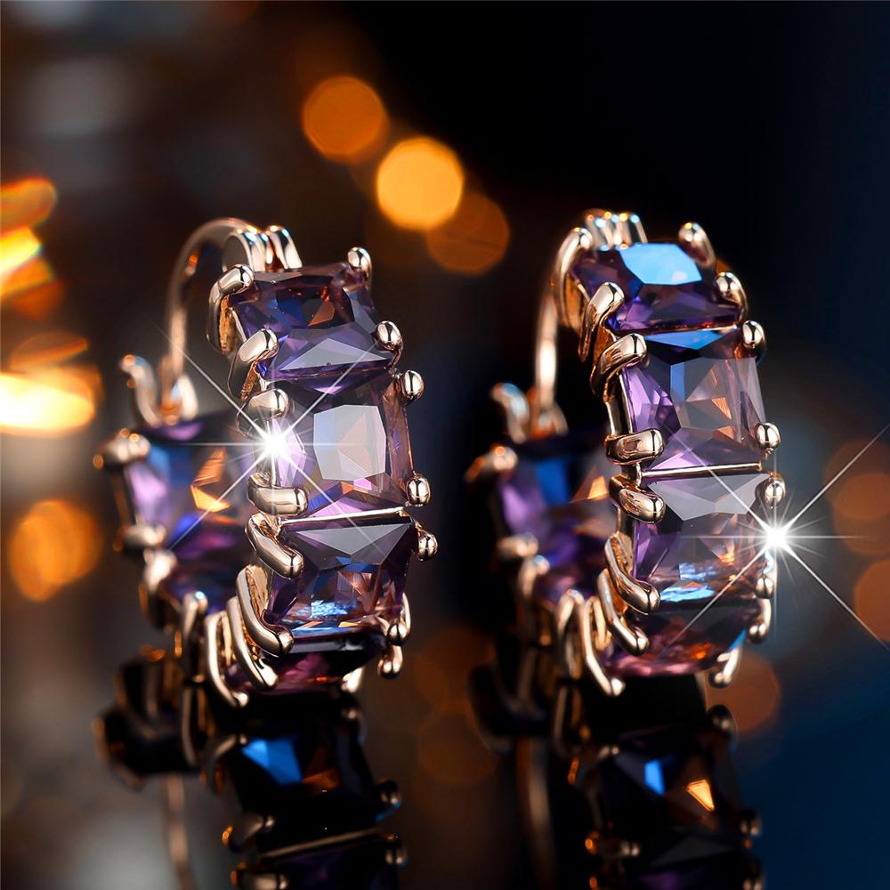 Orecchini a Cerchio da Donna di Lusso con Grande Pietra di Zircone Viola Moda Colore Oro Gioielli da Matrimonio per Donne