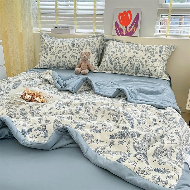 Cotton Air-Conditioning Quilt Cover for Children and Adults, Soft Flower, Double Printed, Washable Bed, Home Use, New